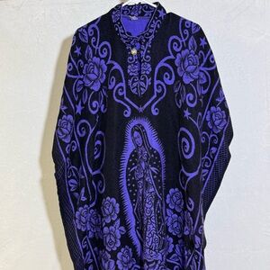 Virgen de Guadalupe Black & Purple Woven Mexican Poncho